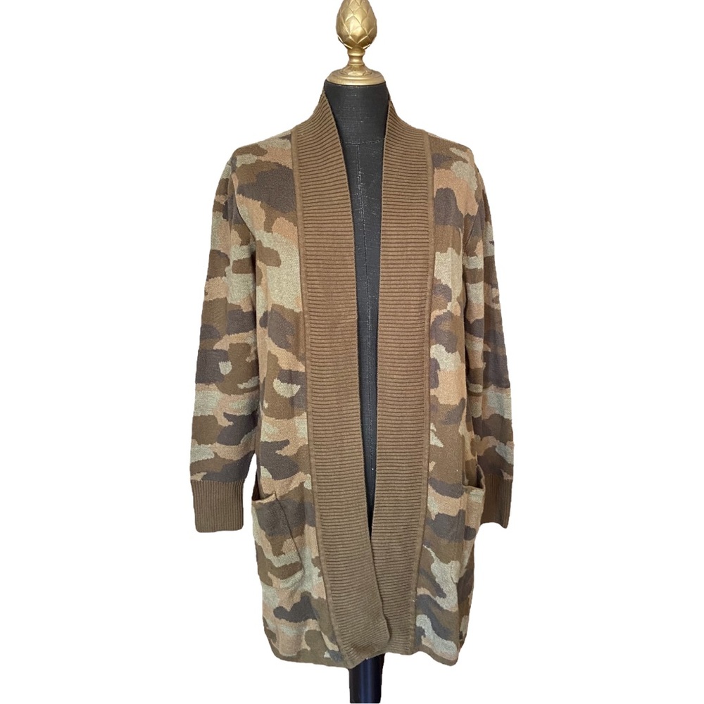 Isaac Mizrahi Cardigan Camo Long Sleeve Knit Sweater Green Size Small